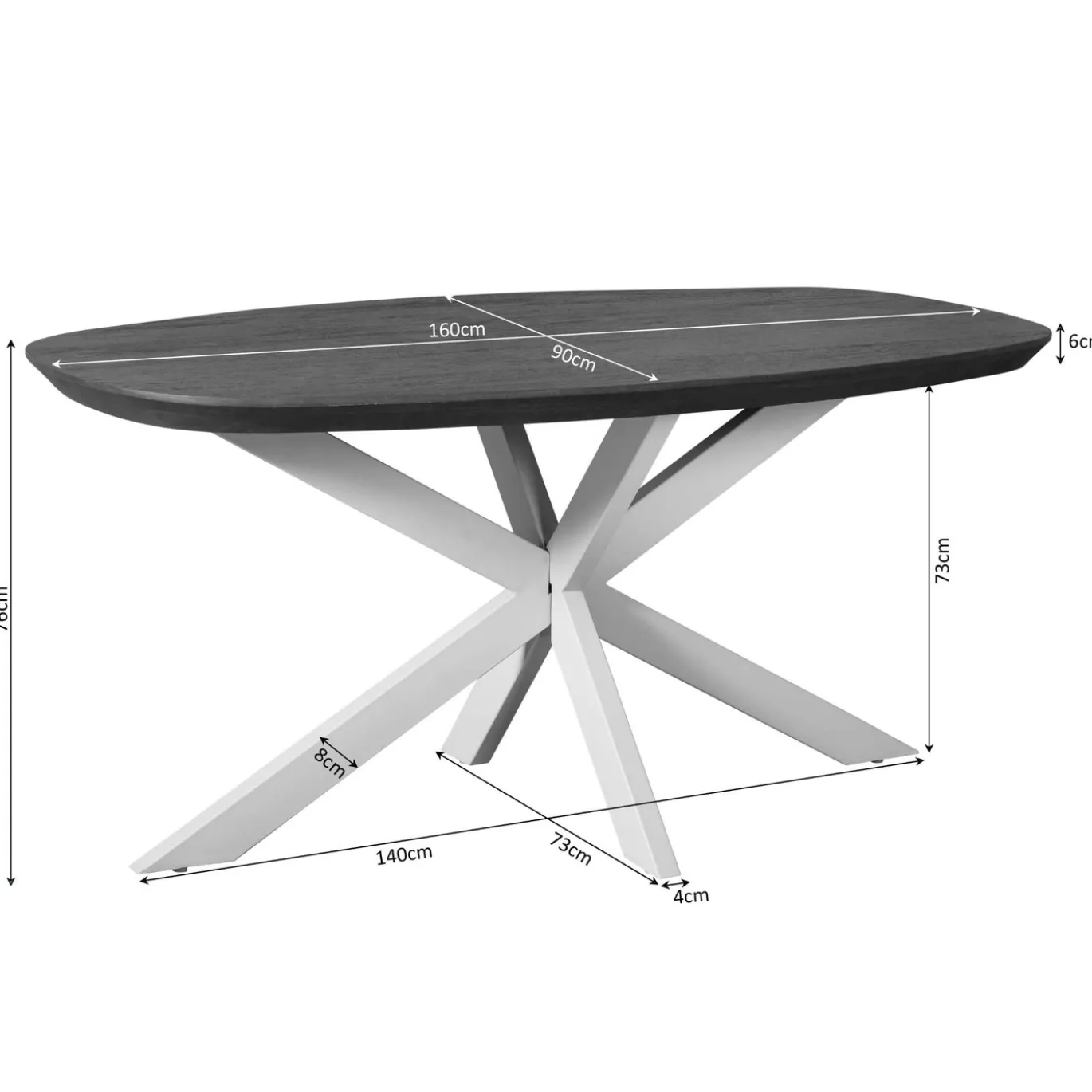 StarFurn Eettafel Madison Bruin 160cm Deens Ovaal Poot Zand