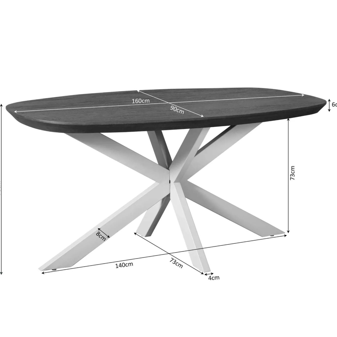 StarFurn Eettafel Madison Bruin 160cm Deens Ovaal Poot Zwart
