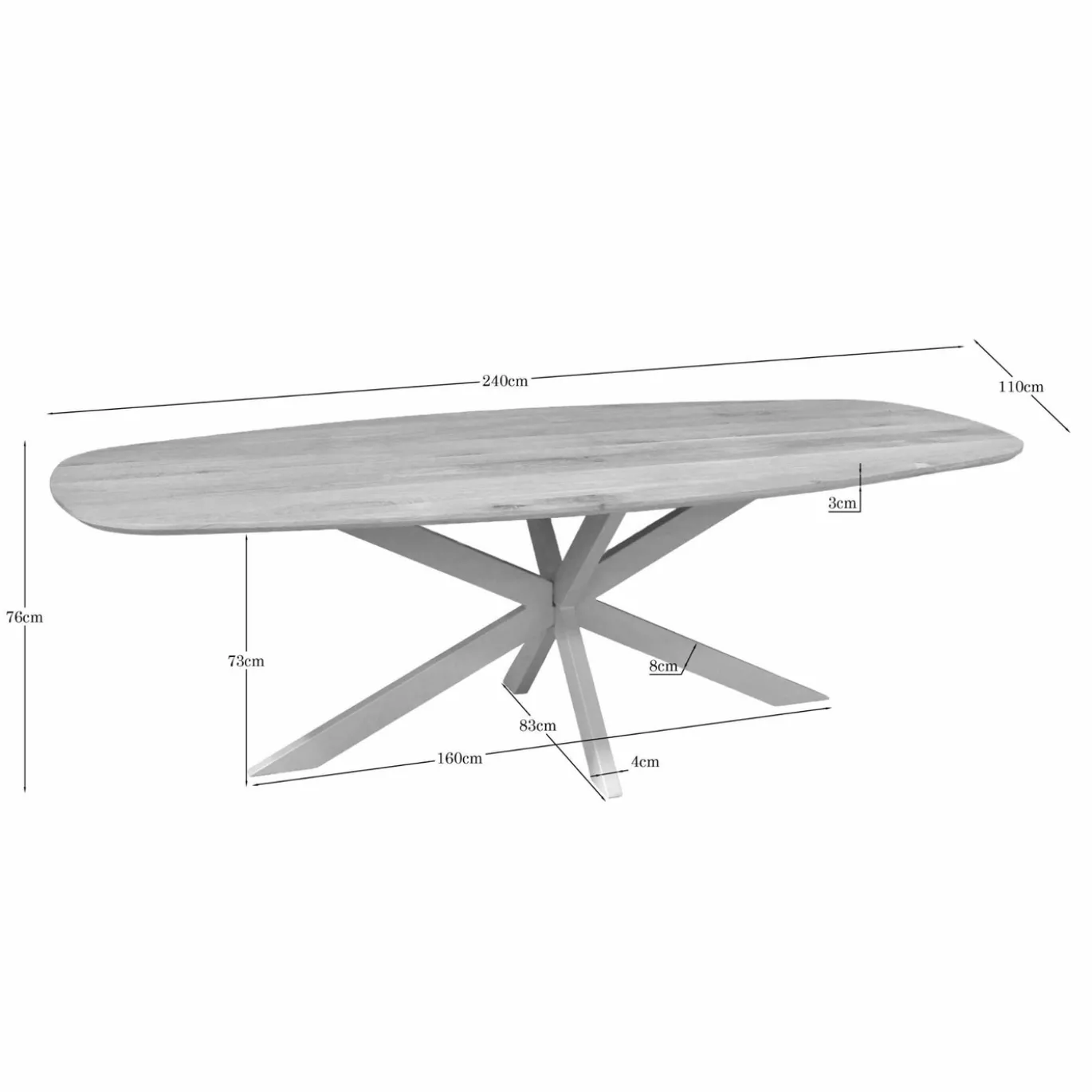 Starfurn Eiken Eettafel Ferris Deens Ovaal Naturel 240cm