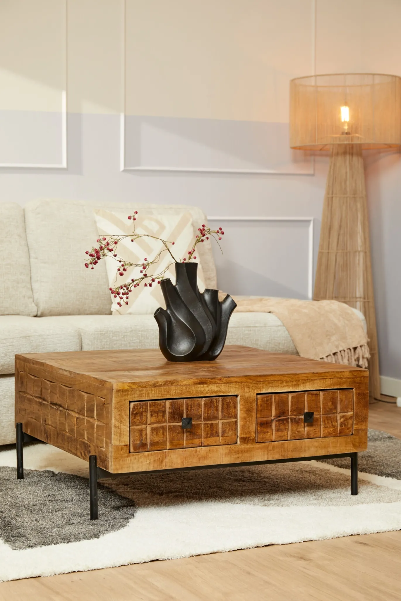StarFurn Salontafel Brandy Naturel Mangohout 80x80cm