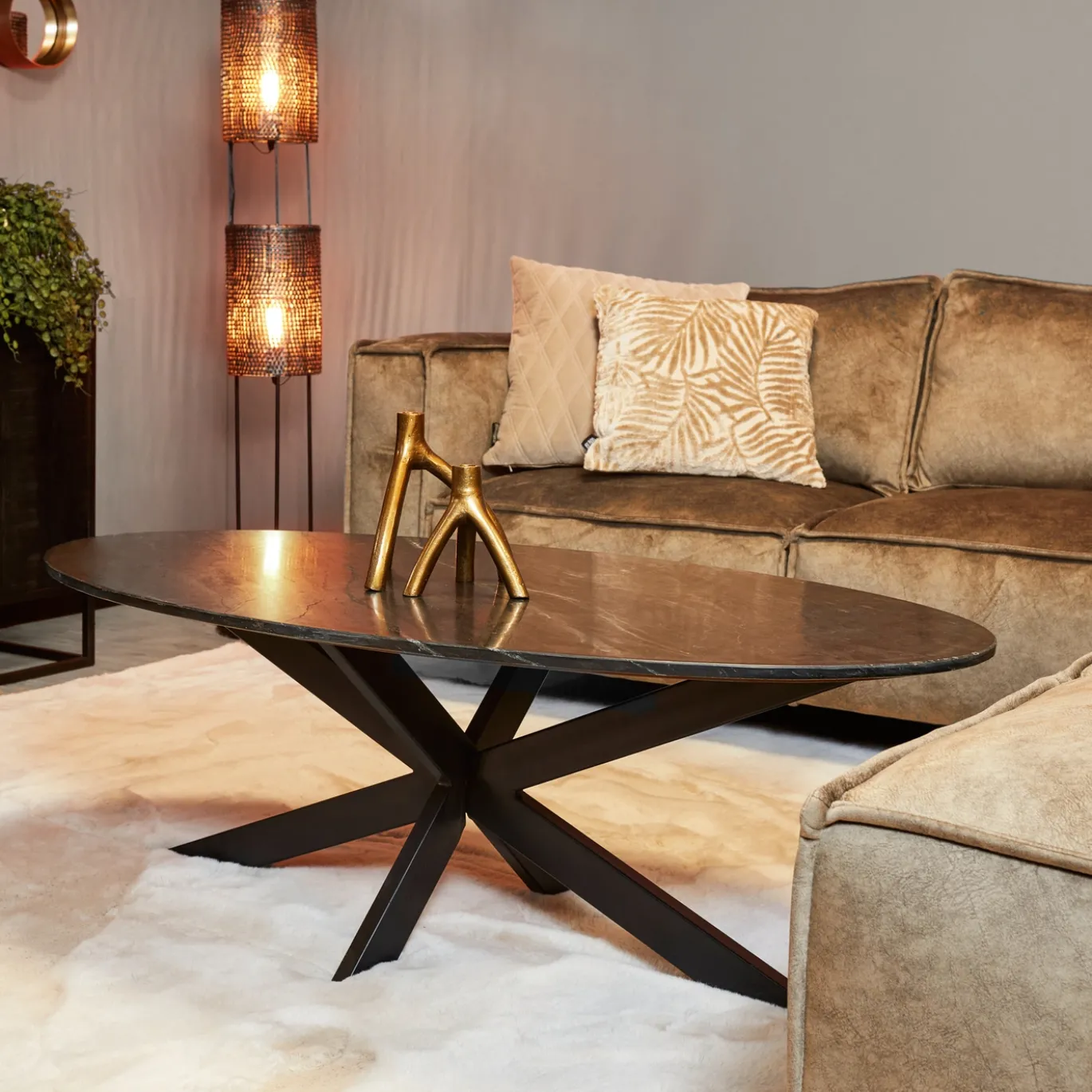 StarFurn Salontafel Faye Ovaal Zwart Marmer