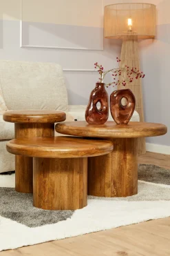 StarFurn Salontafel Maya Set van 3 Naturel Mangohout