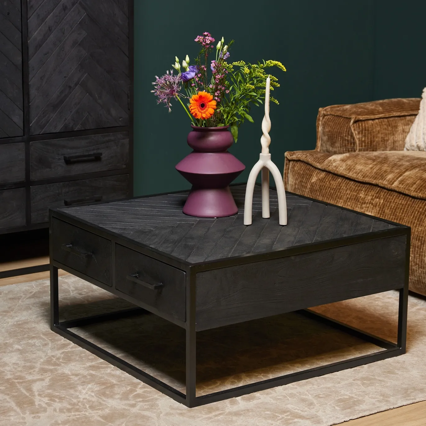 StarFurn Salontafel New York Mangohout Zwart 80x80cm
