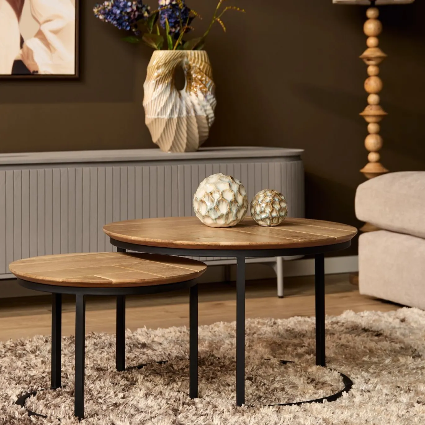 StarFurn Salontafel Otik Naturel Eiken 70cm set van 2