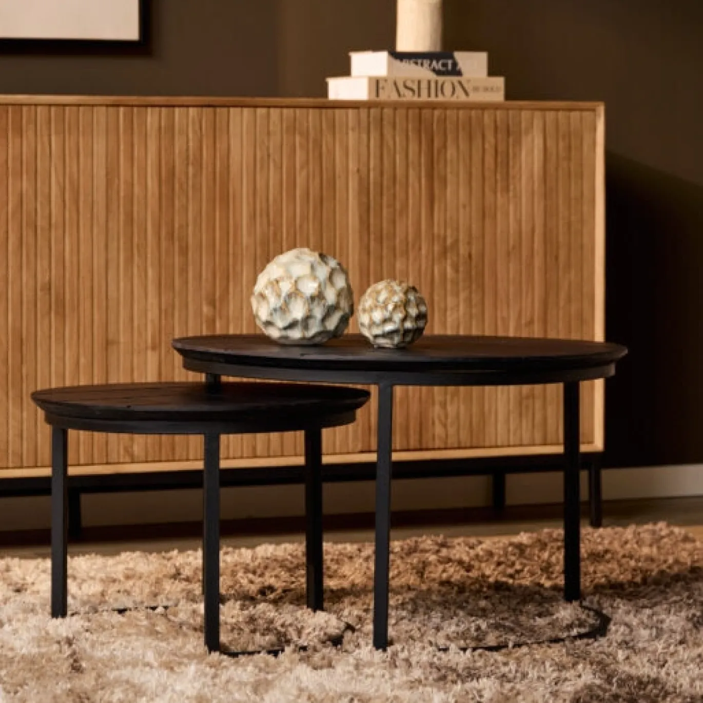 StarFurn Salontafel Otik Zwart Eiken 70cm set van 2