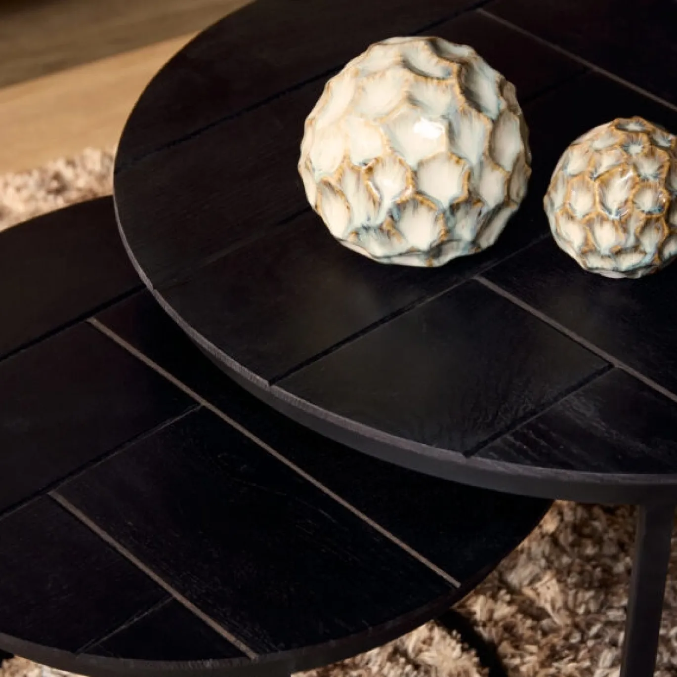 StarFurn Salontafel Otik Zwart Eiken 70cm set van 2