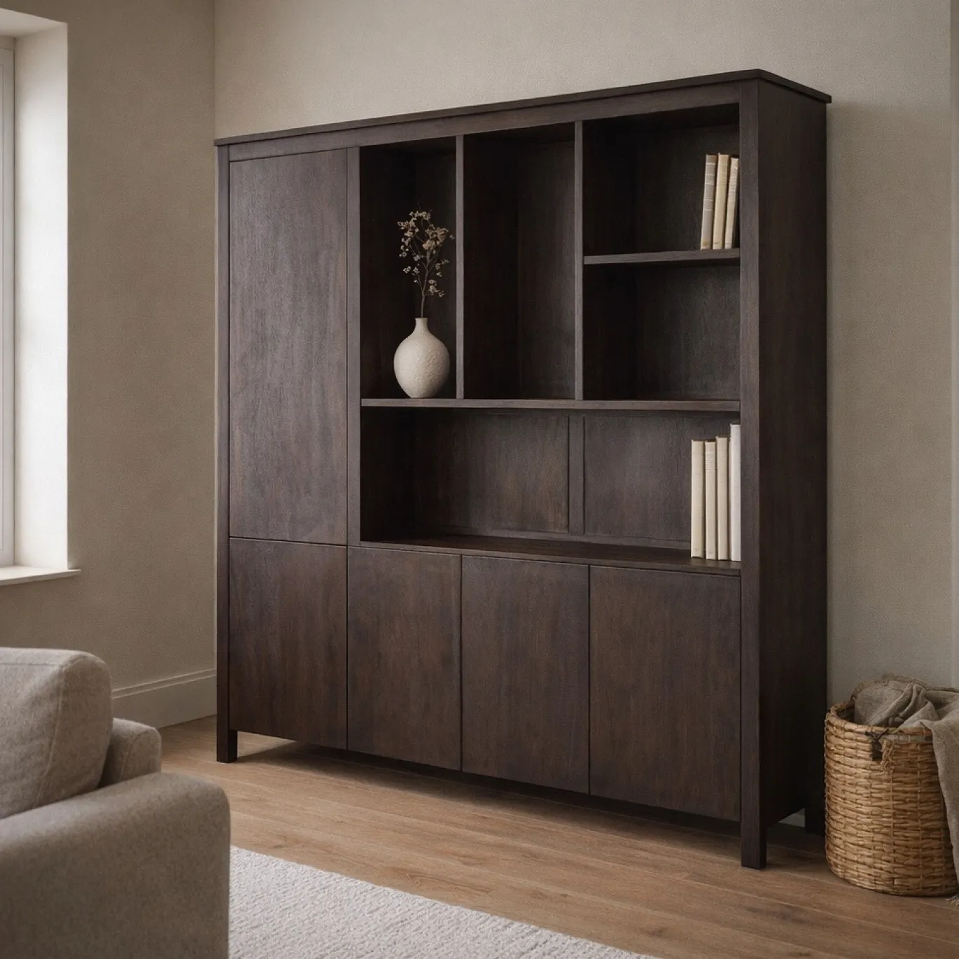 StarFurn Vakkenkast XL Dallas Bruin Mangohout 200x160cm