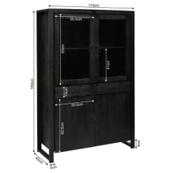 StarFurn Vitrinekast Boaz Zwart Mangohout 115cm