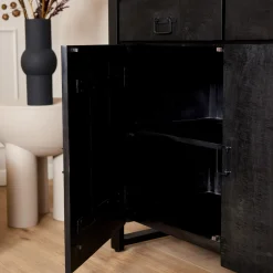 StarFurn Vitrinekast Boaz Zwart Mangohout 115cm