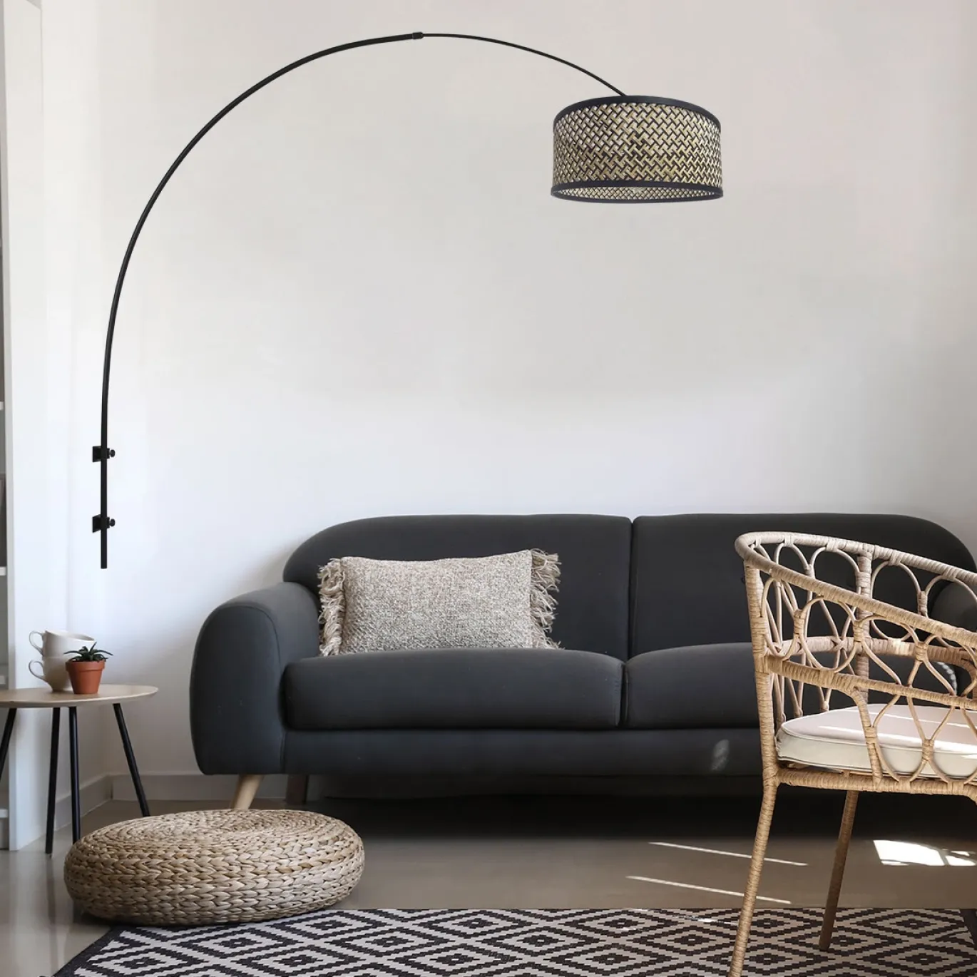 Steinhauer Boog Wandlamp Sparkled Light Zwart Bamboe Naturel/Zwart