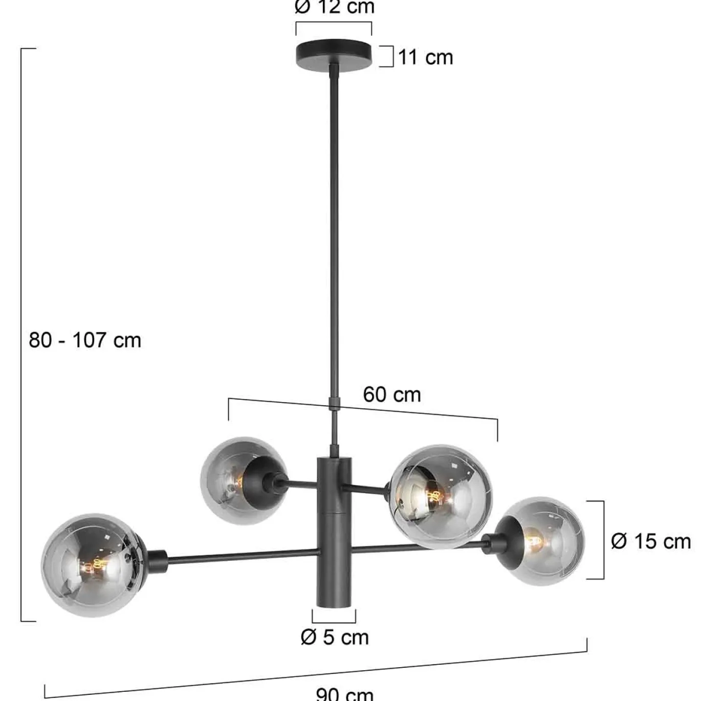 Steinhauer Hanglamp Constellation 5-Lichts Smoke Glas