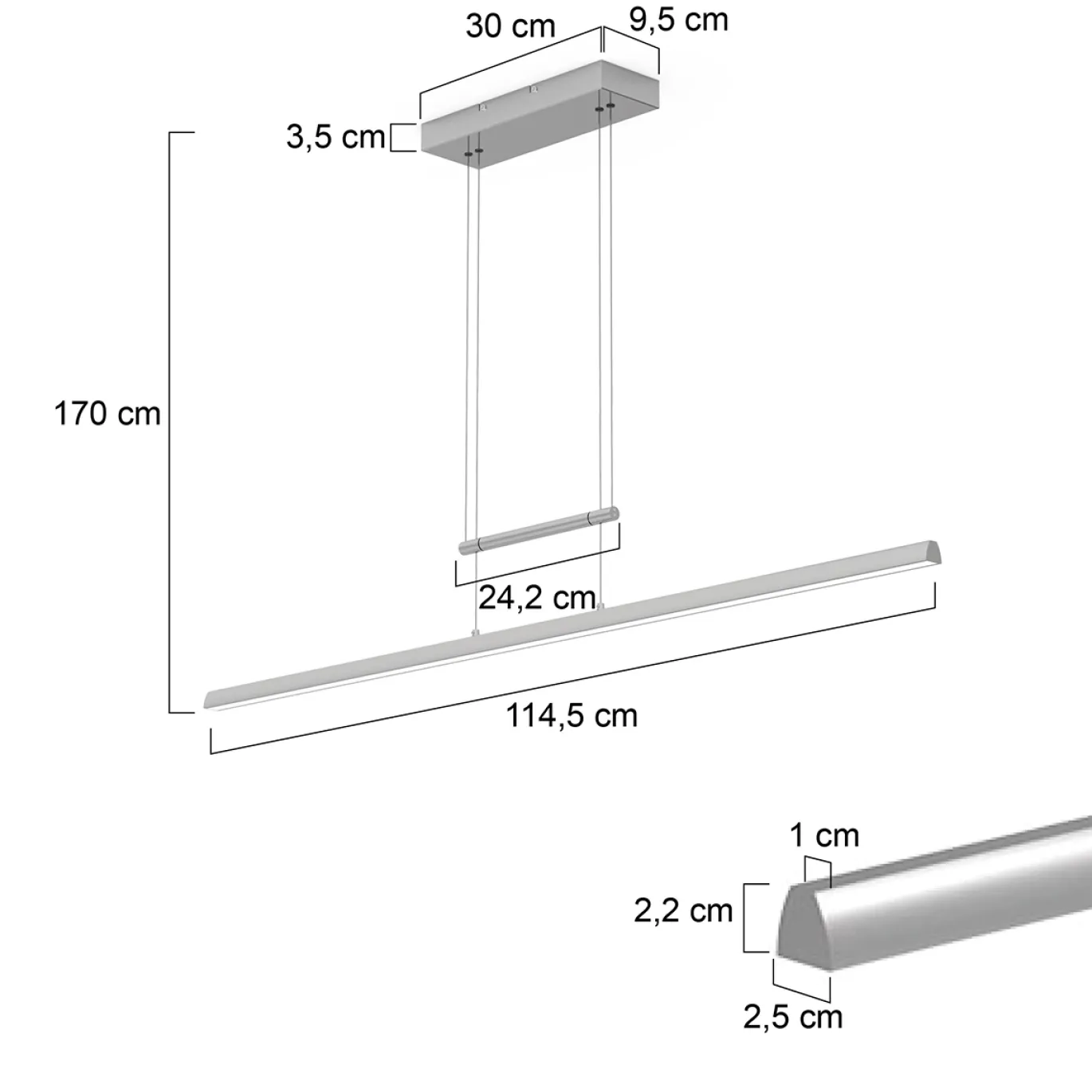 Steinhauer Hanglamp Profilo Grijs 115cm