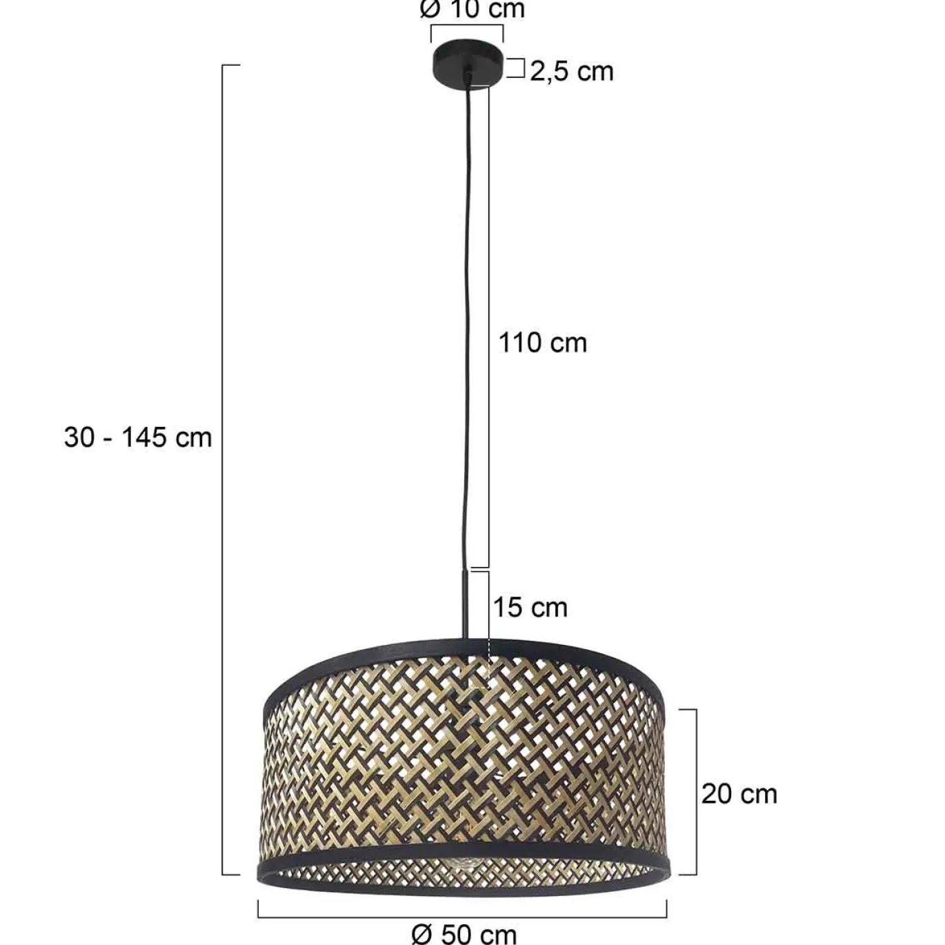 Steinhauer Hanglamp Sparkled Light Zwart Bamboe Naturel/Zwart
