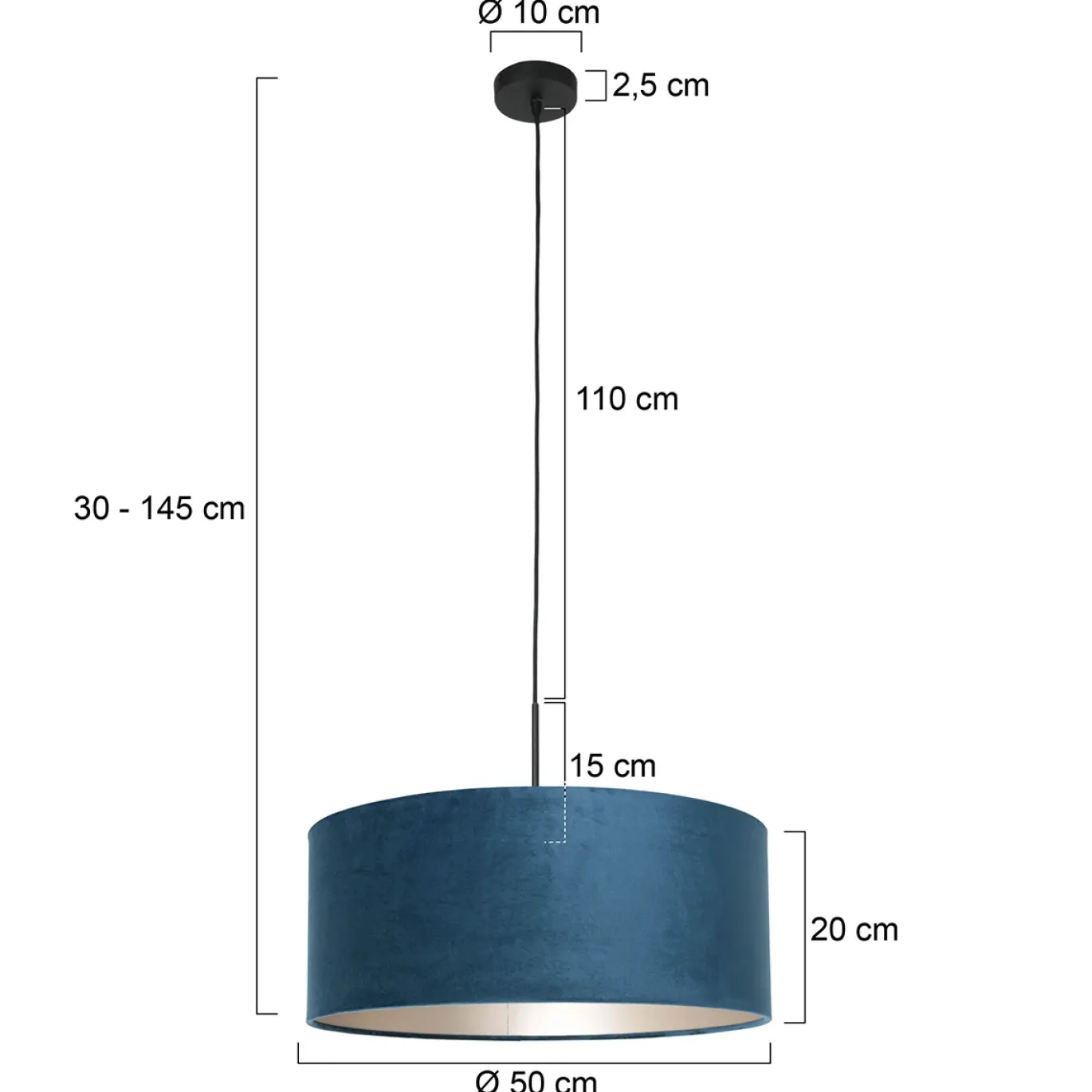Steinhauer Hanglamp Sparkled Light Zwart Velours Blauw