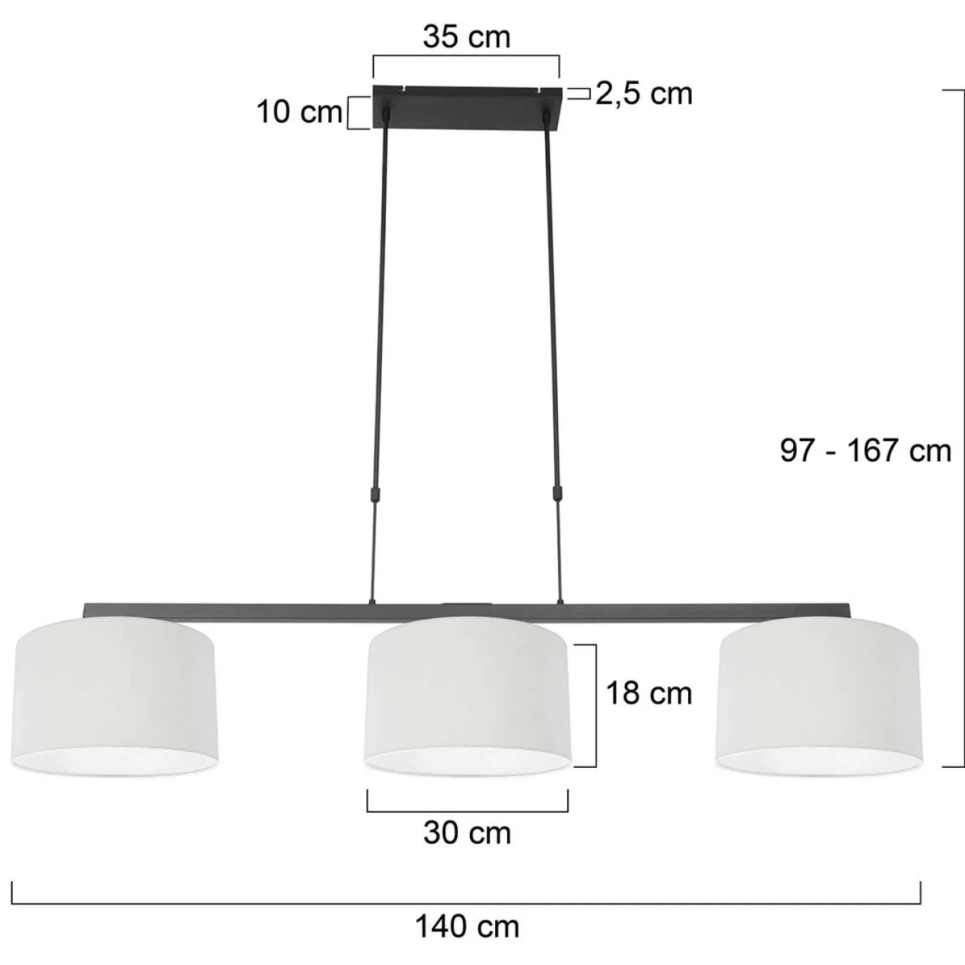 Steinhauer Hanglamp Stang 3-Lichts Grof Linnen Wit