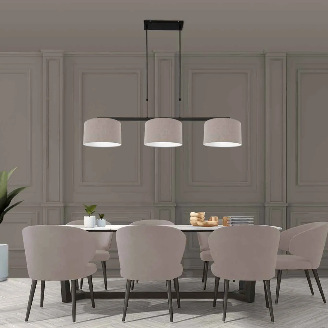 Steinhauer Hanglamp Stang 3-Lichts Grof Linnen Grijs