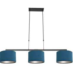Steinhauer Hanglamp Stang 3-Lichts Velours Blauw