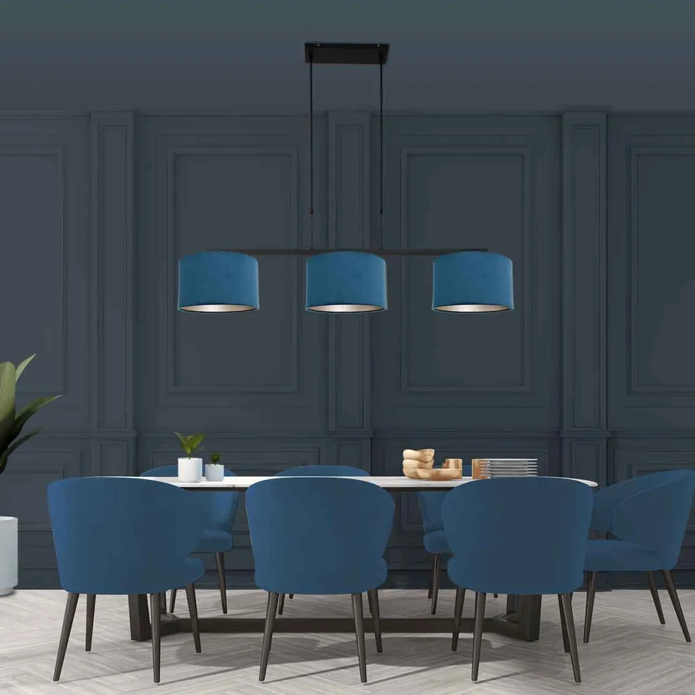 Steinhauer Hanglamp Stang 3-Lichts Velours Blauw