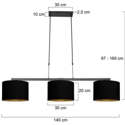 Steinhauer Hanglamp Stang 3-Lichts Linnen Zwart/Goud