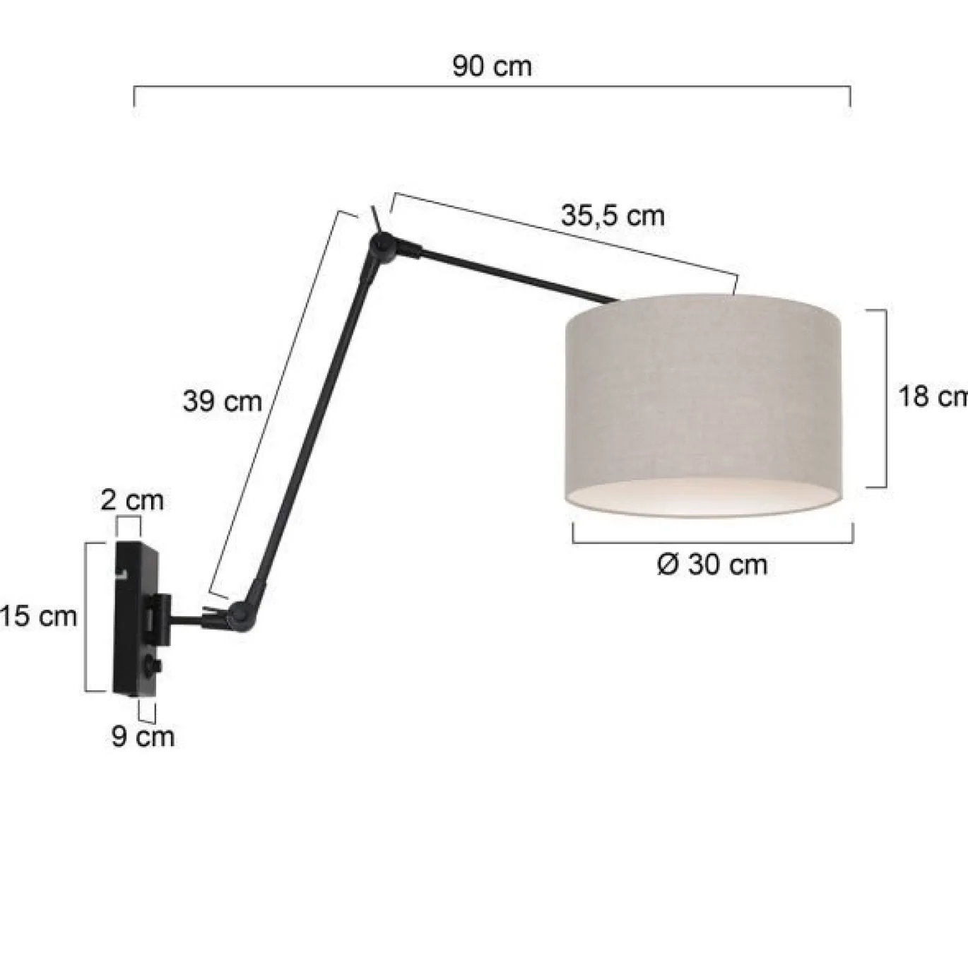 Steinhauer Prestige Chic Wandlamp Met Grijs Linnen Kap Ø30cm