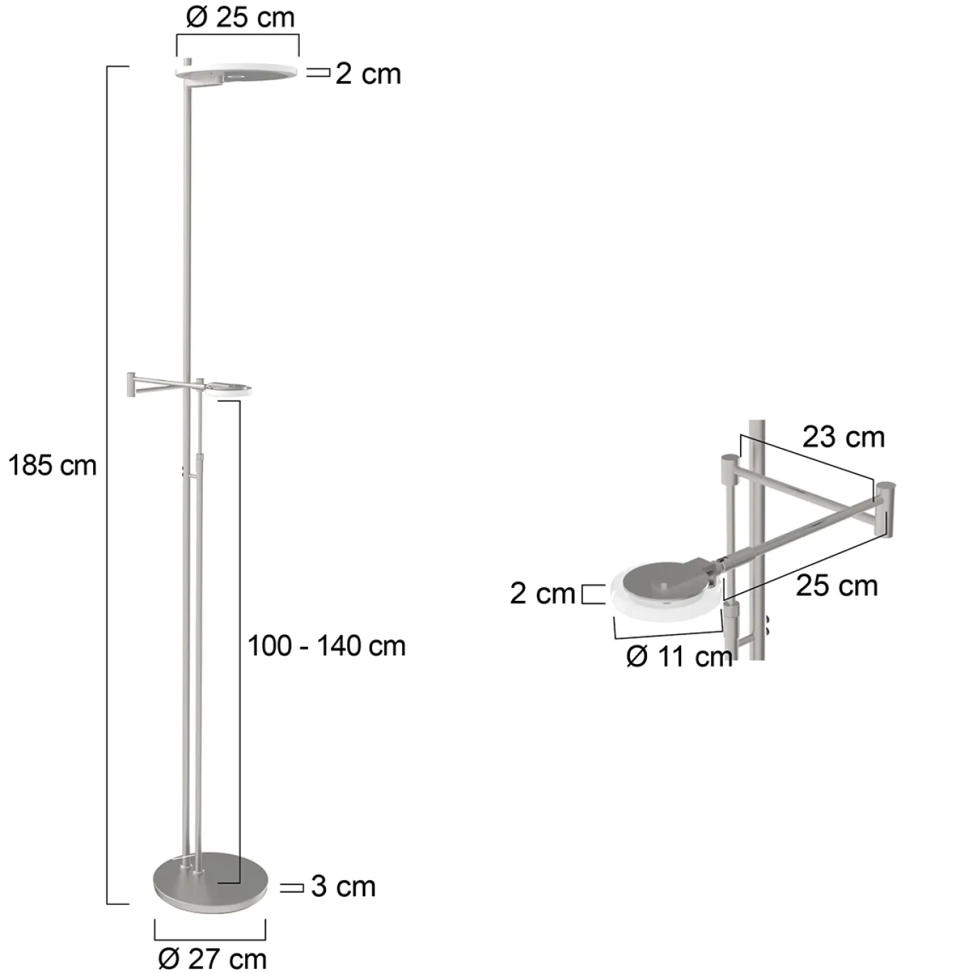 Steinhauer Turound Vloerlamp Staal 2-lichts 187cm