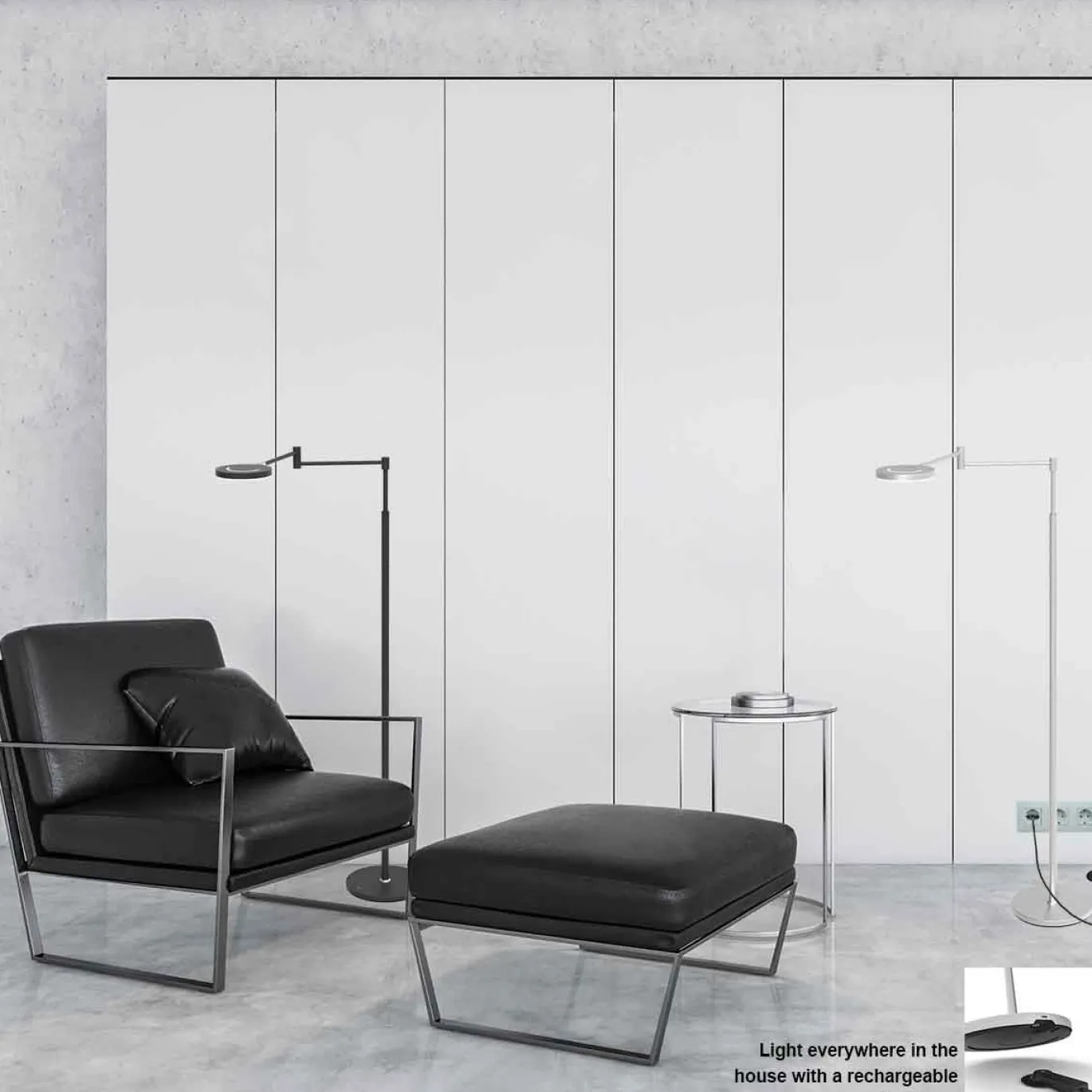 Steinhauer Vloerlamp Soleil Zwart met Zwenkarm & Accu