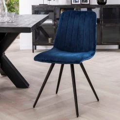 Stoel Straight Stitch Velvet Blauw - Giga Meubel