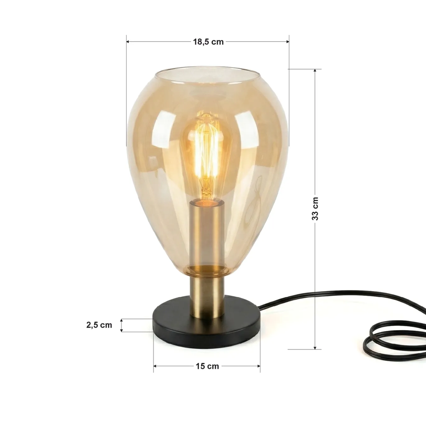 Tafellamp Anita 1-Lichts Amber Glas - Giga Meubel