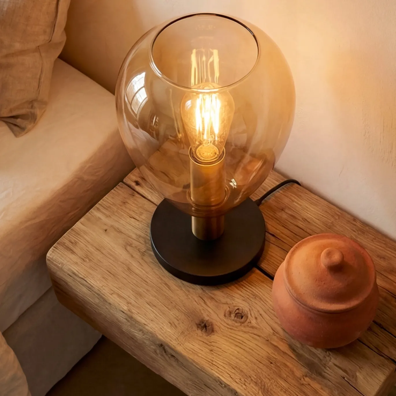 Tafellamp Anita 1-Lichts Amber Glas - Giga Meubel