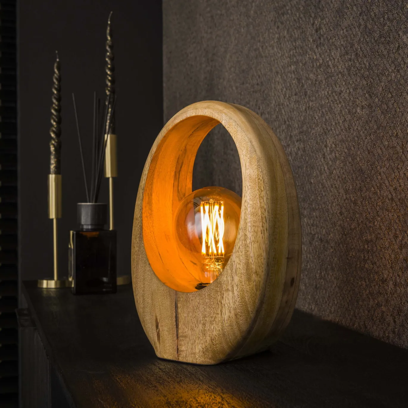 Tafellamp Arch Wood 1-lichts Massief Mango - Giga Meubel