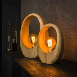 Tafellamp Arch Wood L 1-Lichts Mangohout Naturel - Giga Meubel