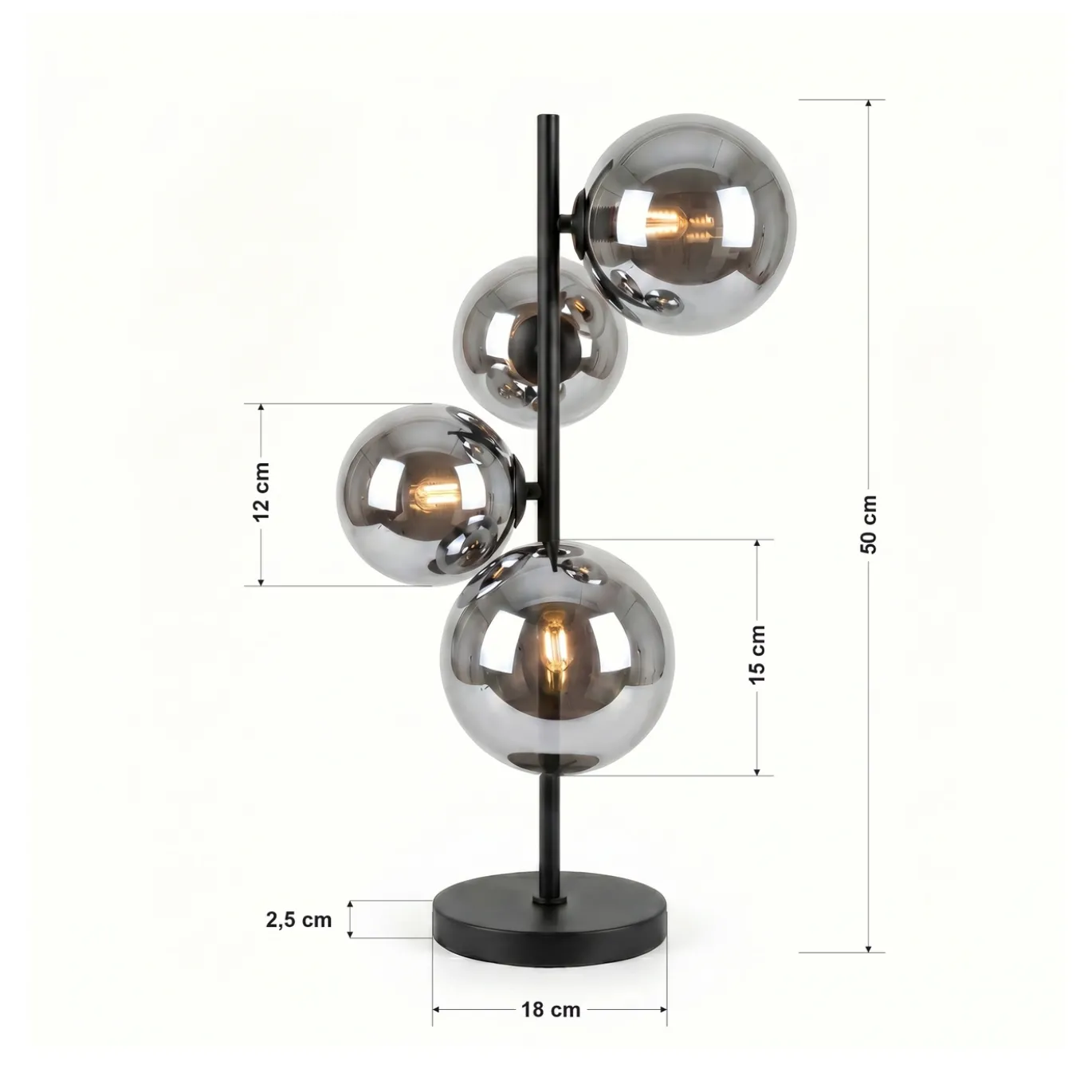 Tafellamp Finn 4-Lichts Smoke Glas - Giga Meubel