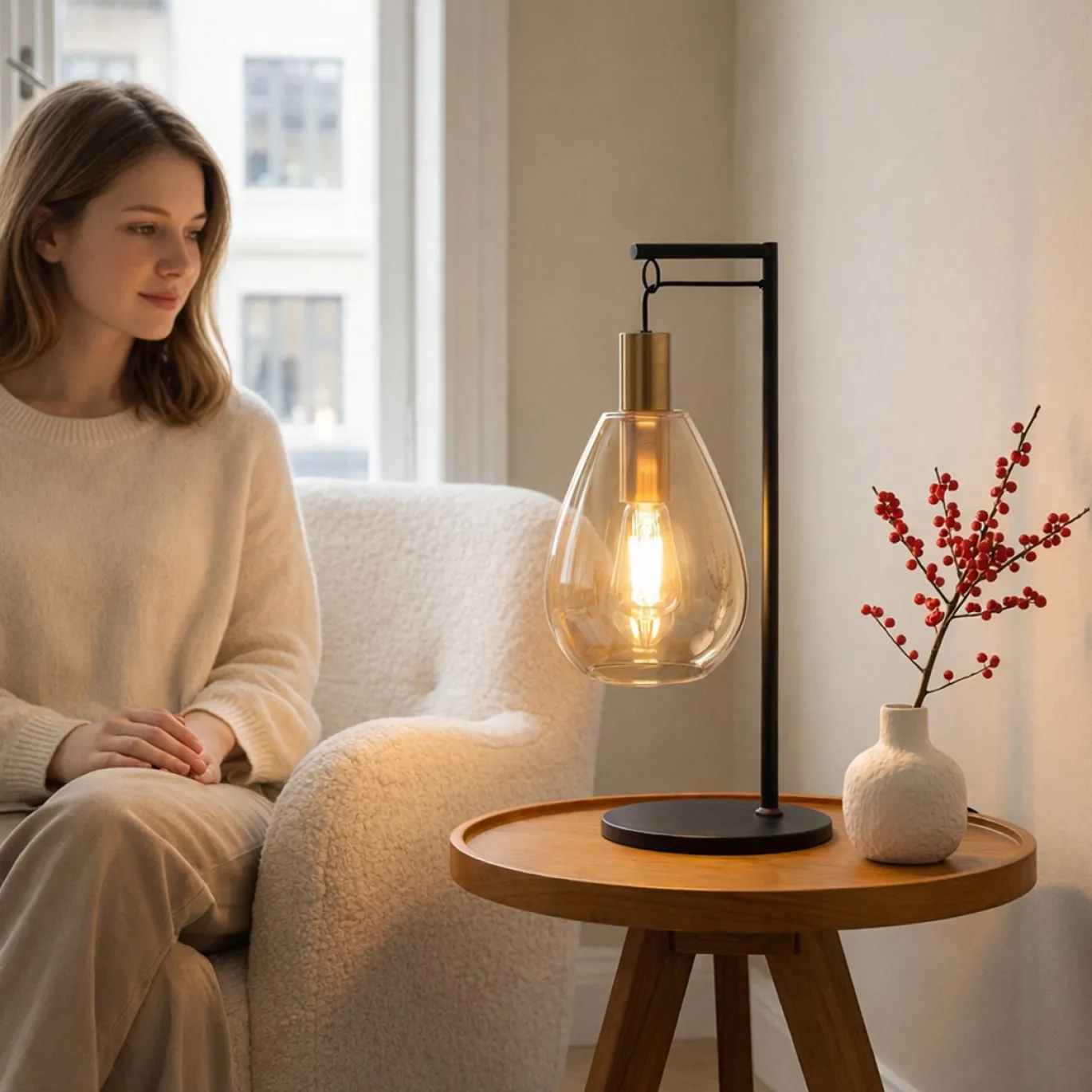 Tafellamp Maud 1-Lichts Amber Glas - Giga Meubel