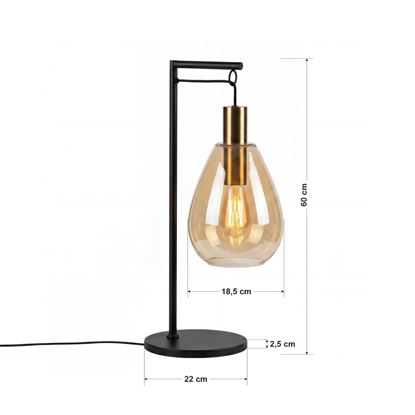 Tafellamp Maud 1-Lichts Amber Glas - Giga Meubel