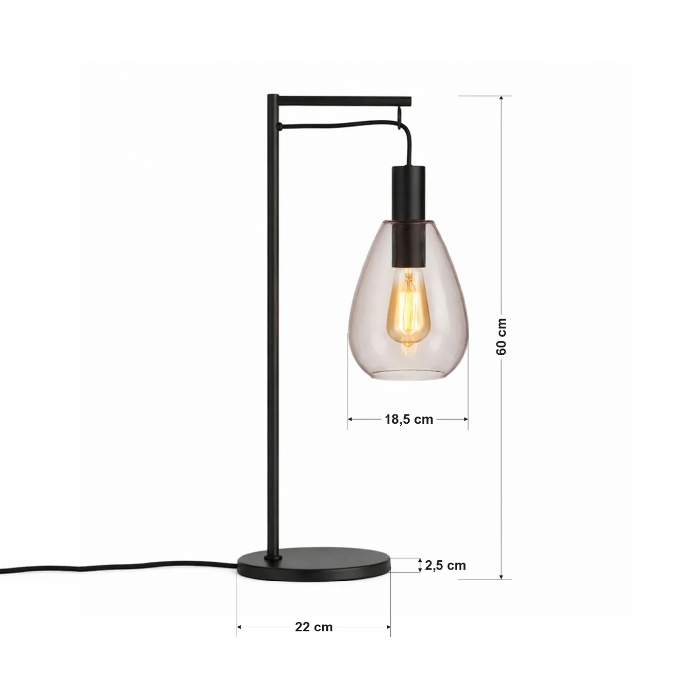 Tafellamp Maud 1-Lichts Smoke Glas - Giga Meubel