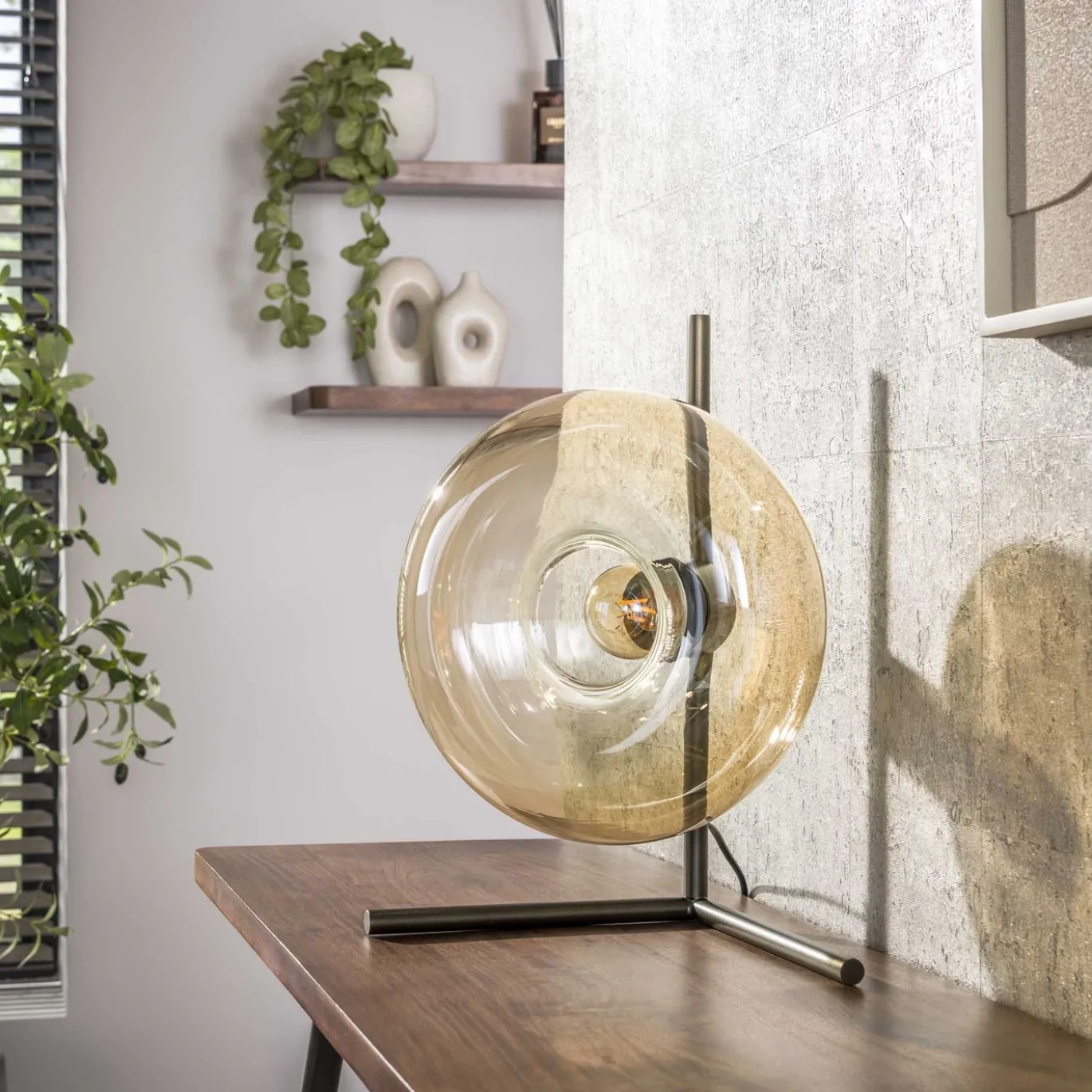 Tafellamp Soll 1-lichts Amber Glas - Giga Meubel