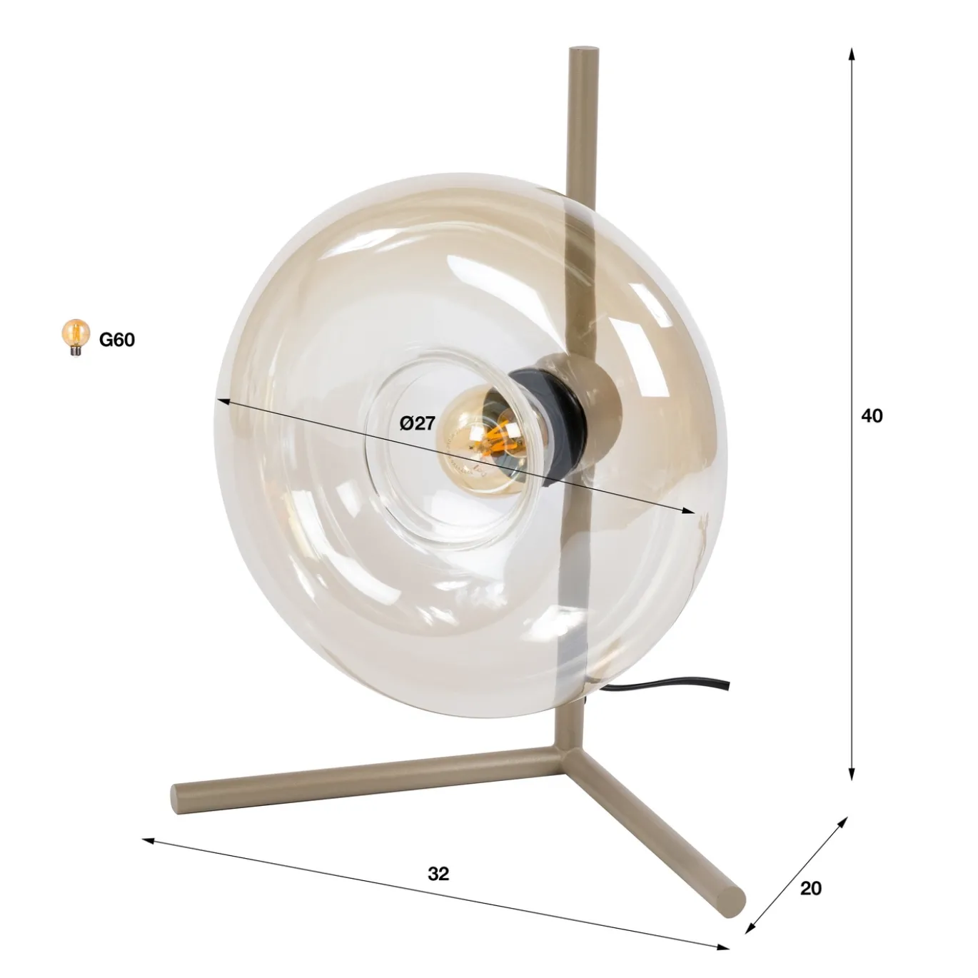 Tafellamp Soll 1-Lichts Beige - Giga Meubel