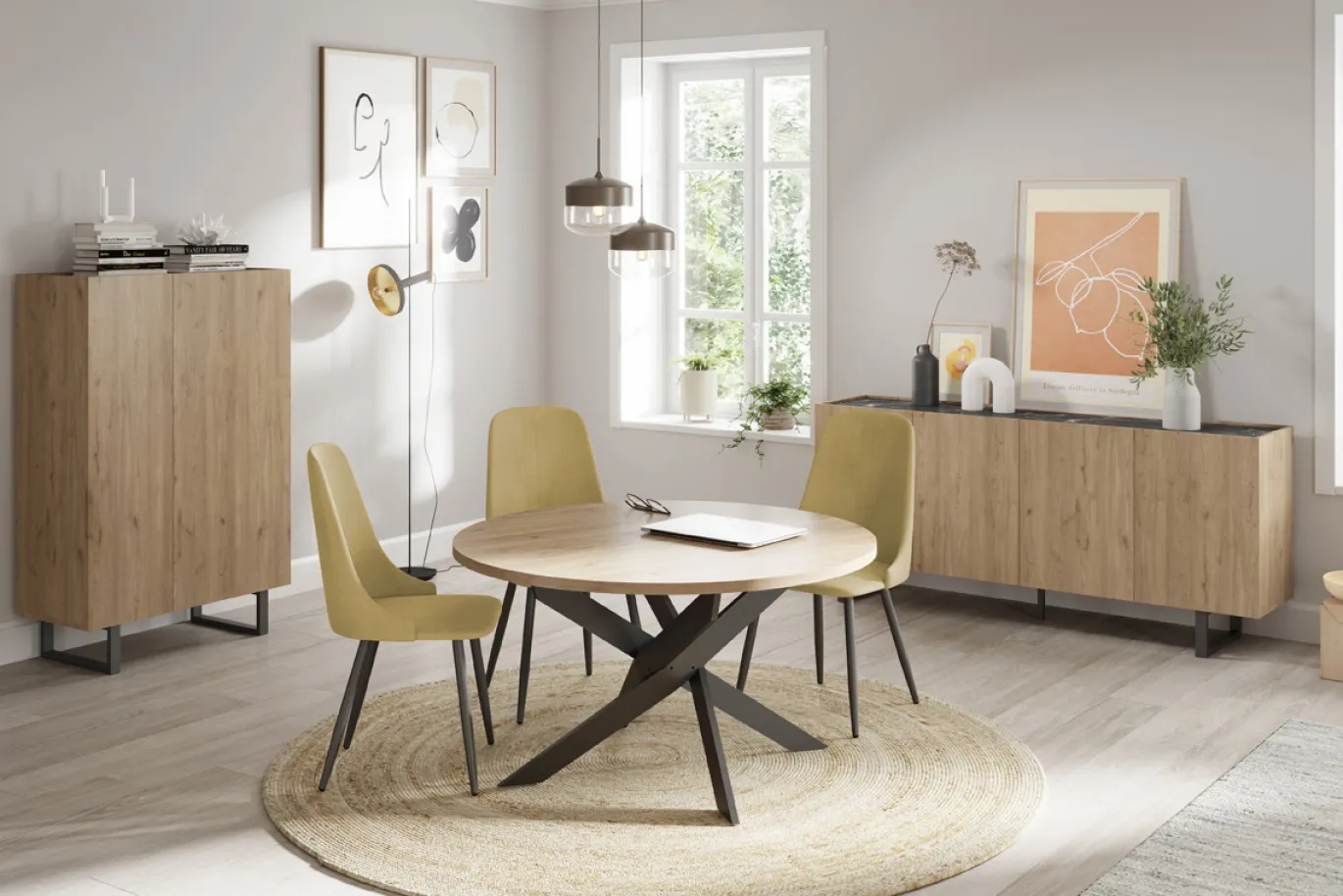 Tafel Ther Rond 120cm Naturel Zwart - Giga Meubel
