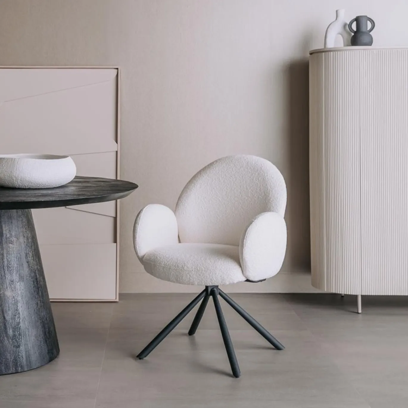 Tower Living Armstoel Imola Stof Ascot 1 Wit (draaibaar)