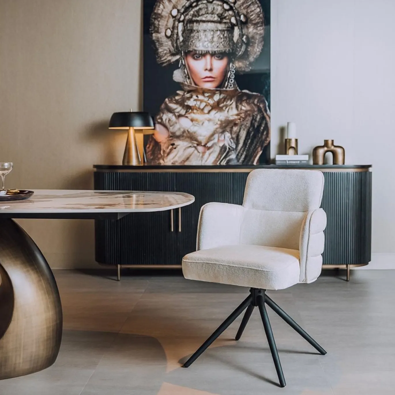 Tower Living Armstoel Rumo Stof Ecru (draaibaar)