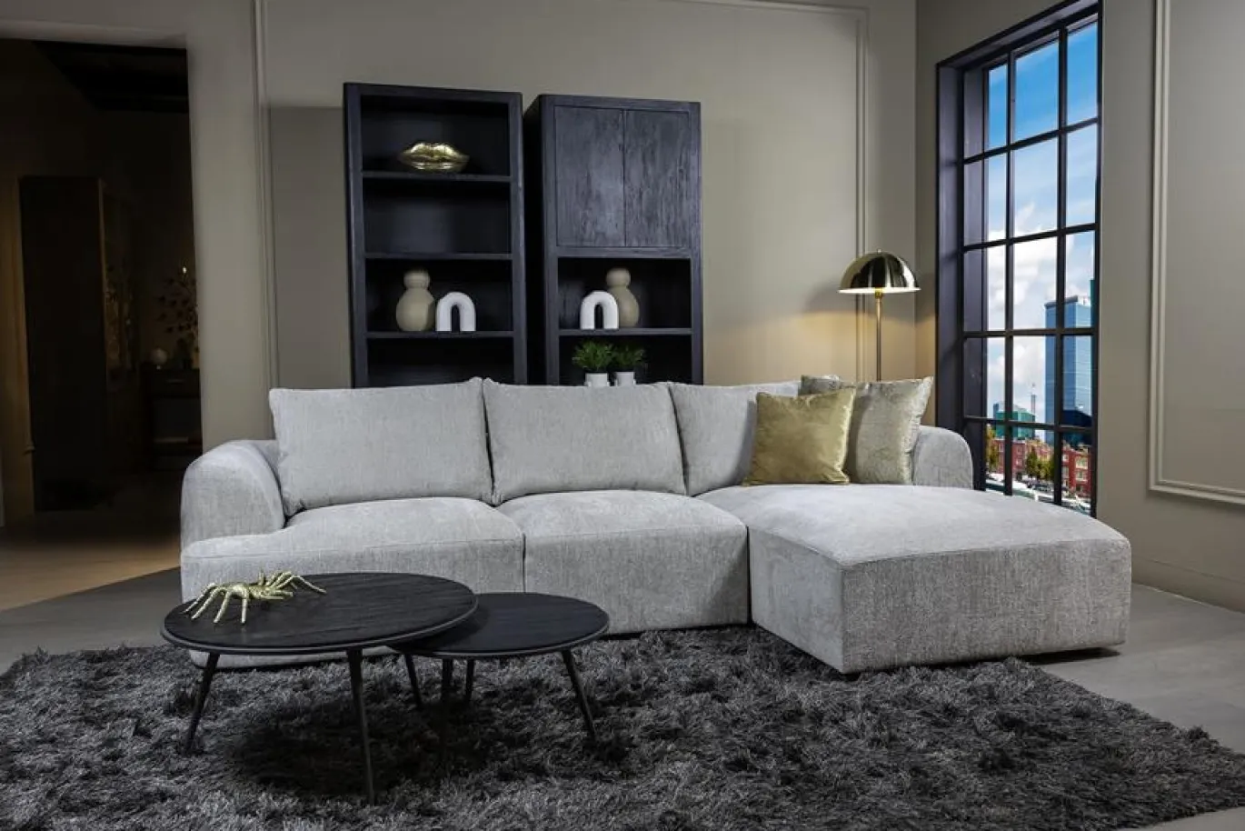 Tower Living Bank Canterbury 2,5-al Zits + Chaise Longue R Mona 110 Zand
