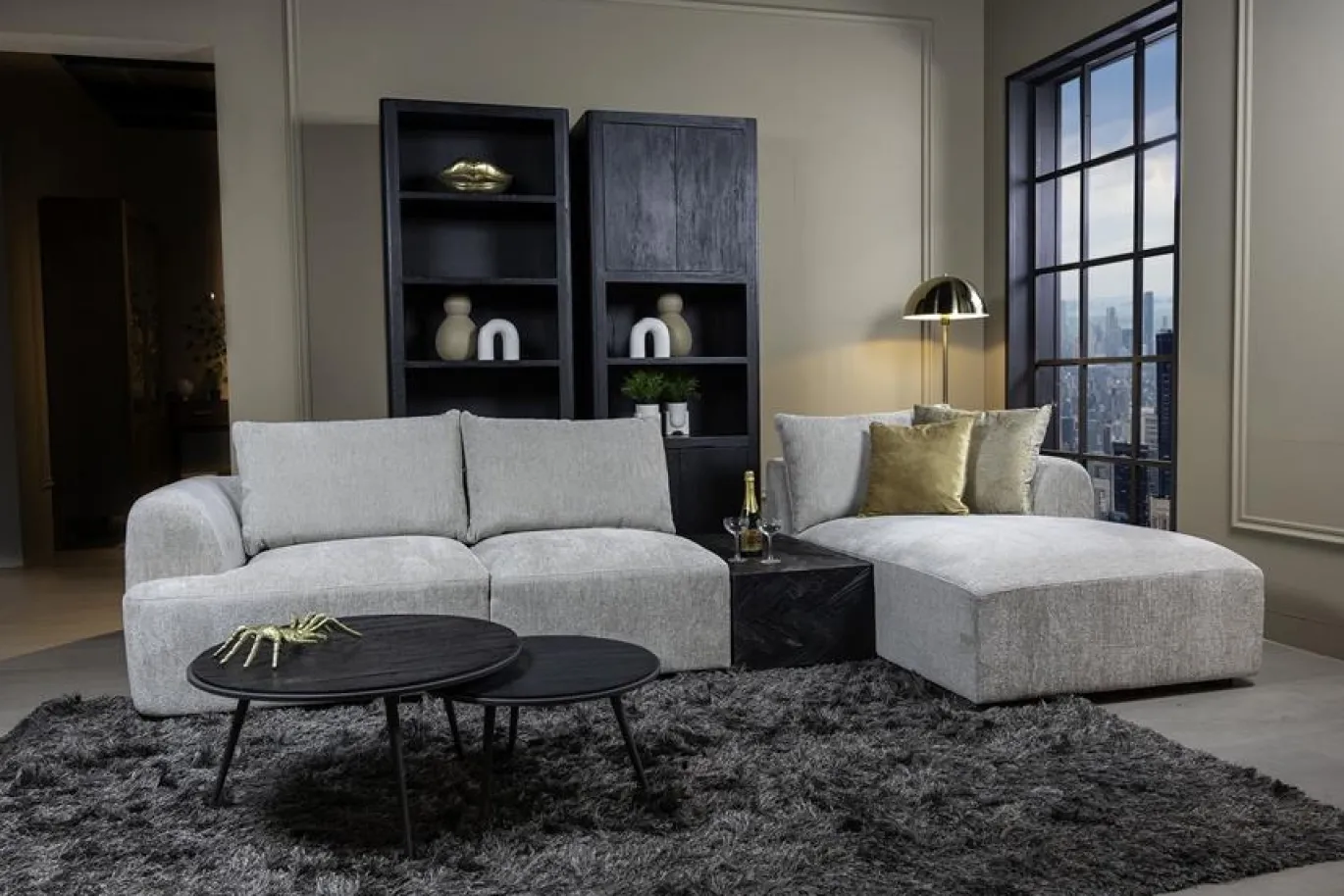 Tower Living Bank Canterbury 2,5-al Zits + Chaise Longue R Mona 110 Zand