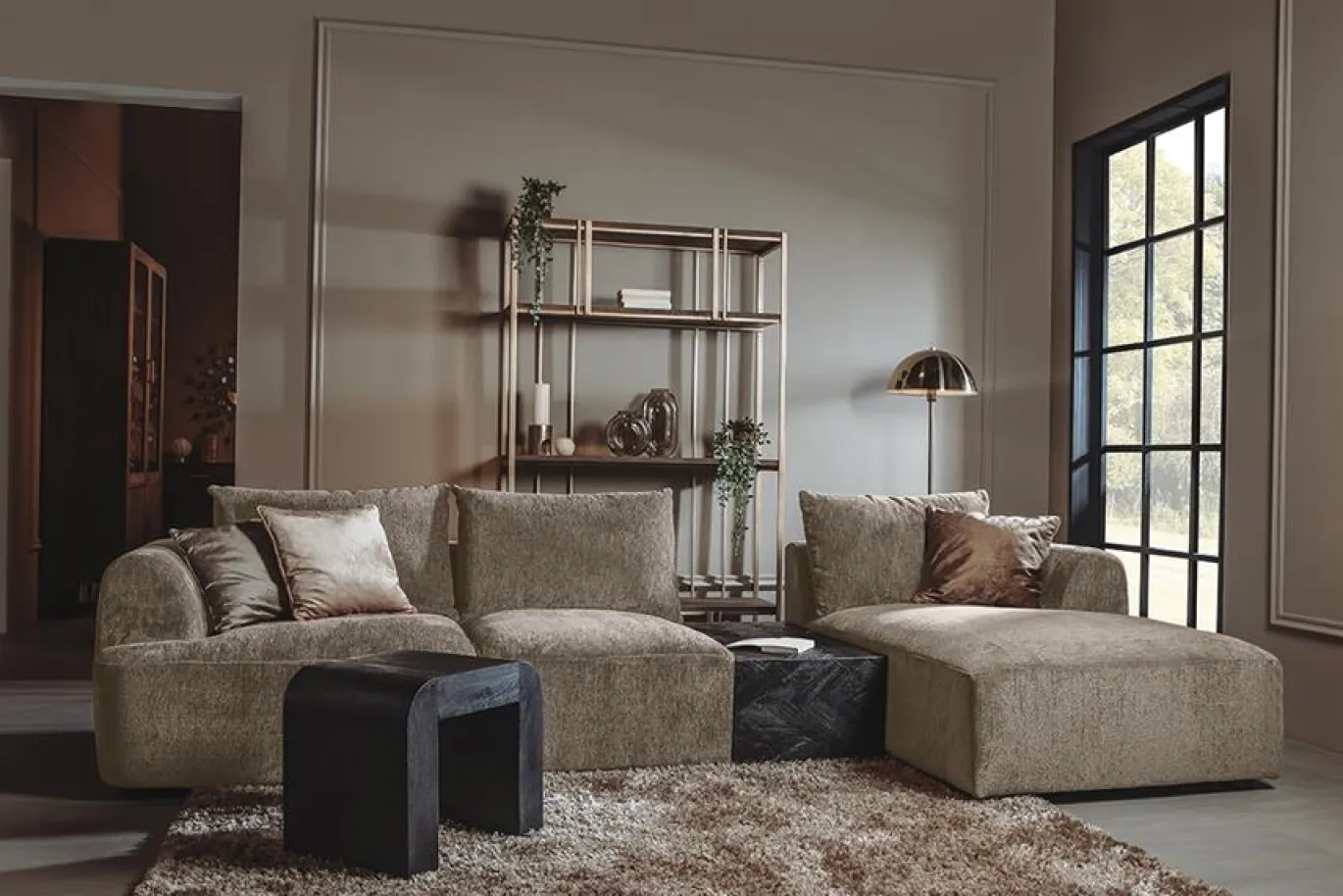 Tower Living Bank Canterbury 2,5-al Zits + Chaise Longue R Mona 120 Taupe