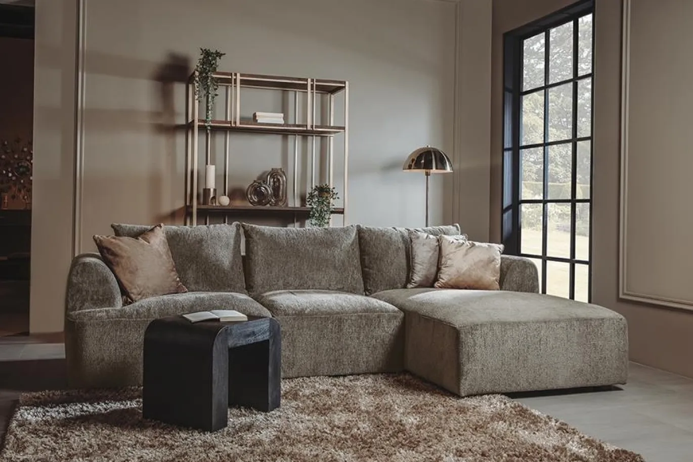 Tower Living Bank Canterbury 2,5-al Zits + Chaise Longue R Mona 120 Taupe