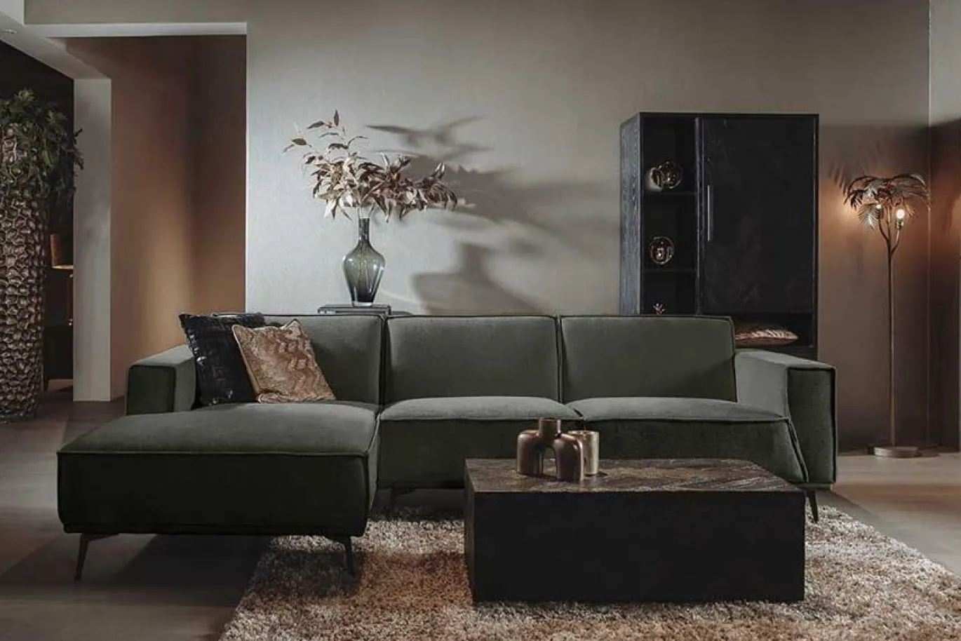 Tower Living Bank Leeds 2,5-ar Zits + Chaise Longue L City 355 Bottle Groen