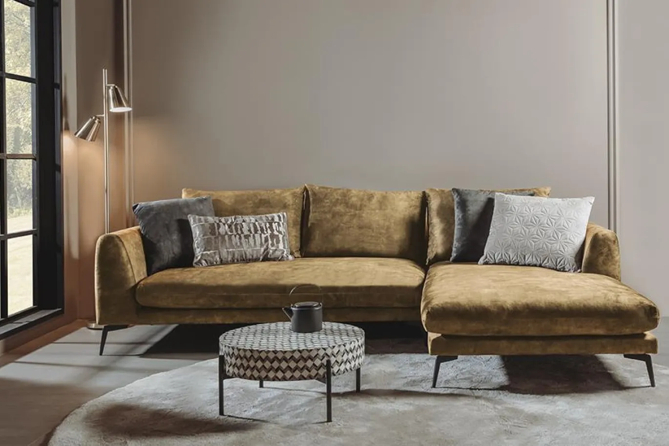 Tower Living Bank Nottingham 2,5-al Zits + Chaise Longue R Adore 15 Geel Oranje