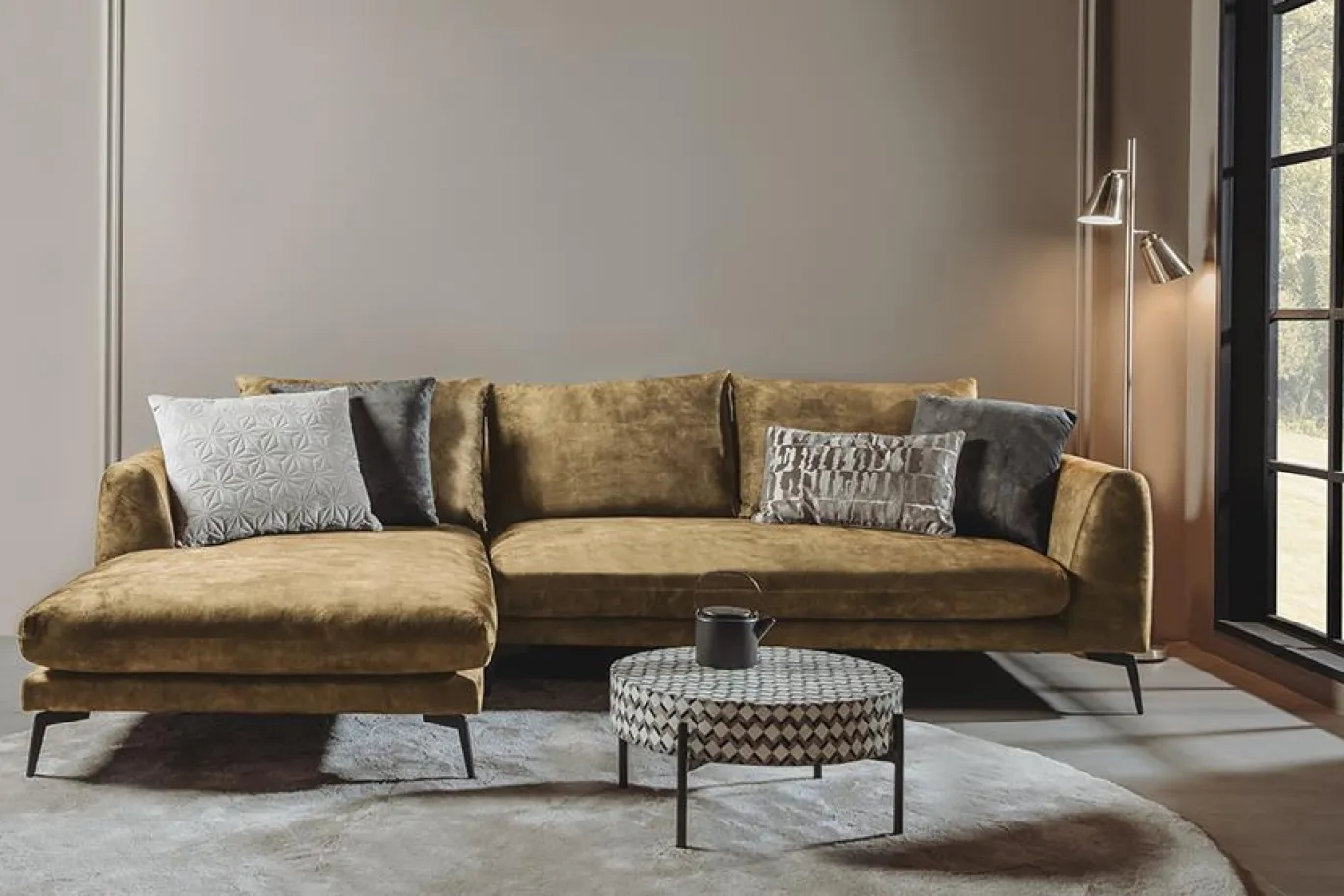Tower Living Bank Nottingham 2,5-ar Zits + Chaise Longue L Adore 15 Geel Oranje