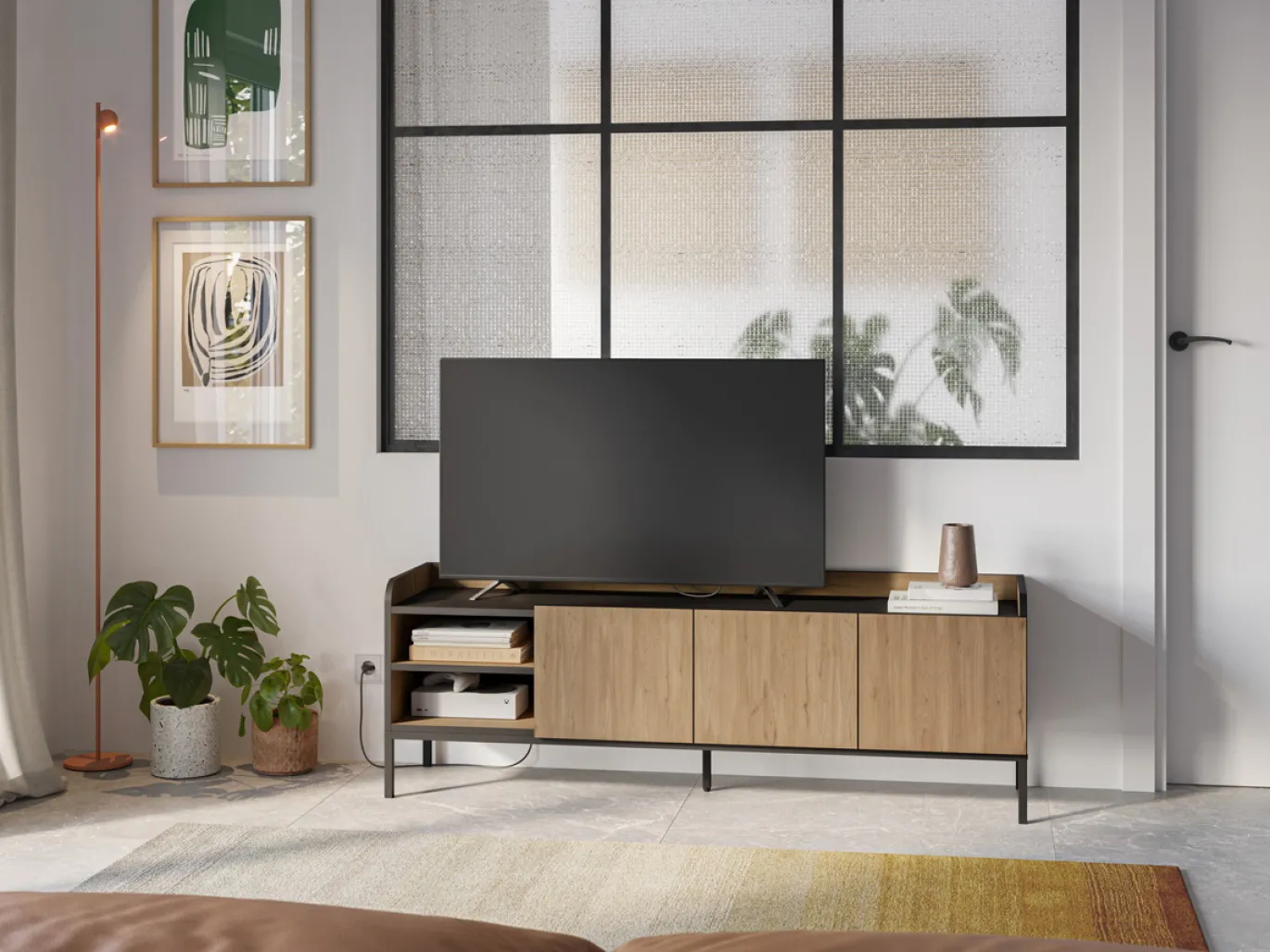 Tv-meubel Adara 3d2v 160cm Naturel/zwart - Giga Meubel