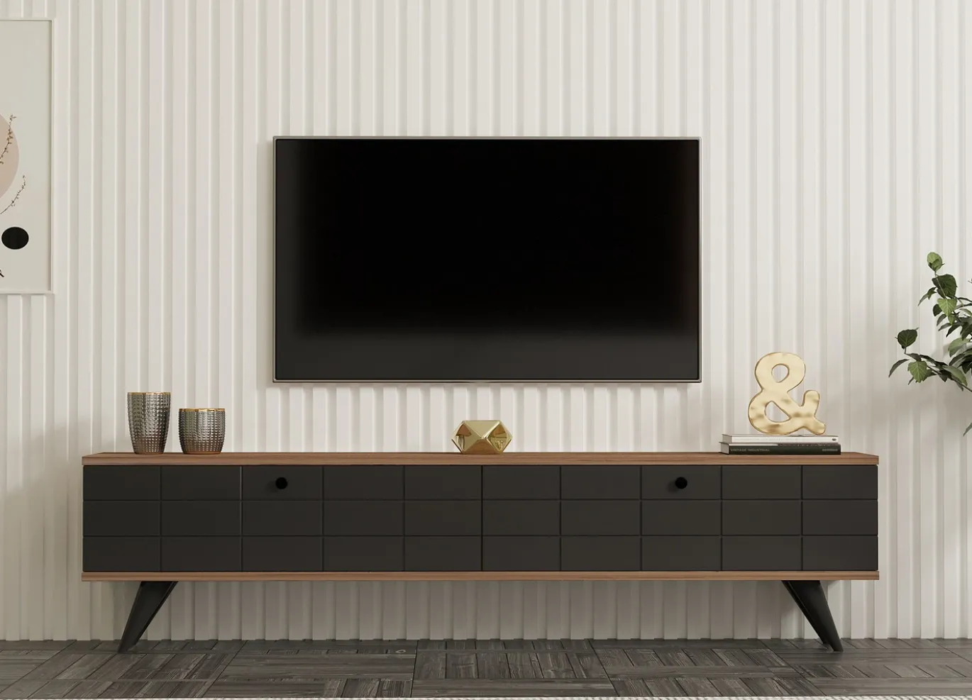 Tv-meubel Alberi Antraciet/Bruin 160cm