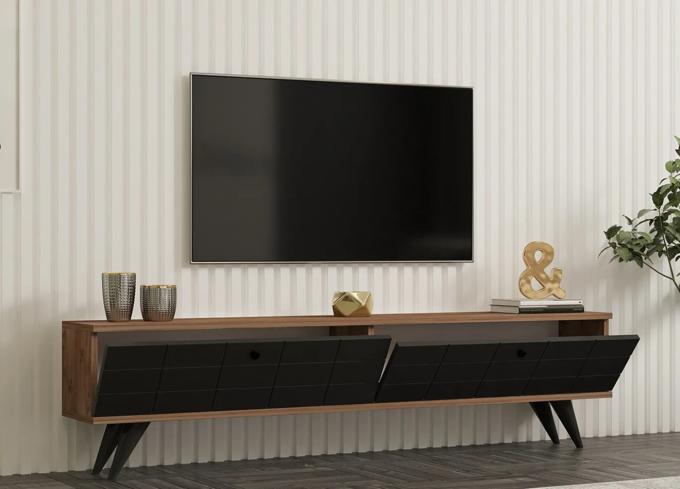 Tv-meubel Alberi Antraciet/Bruin 160cm